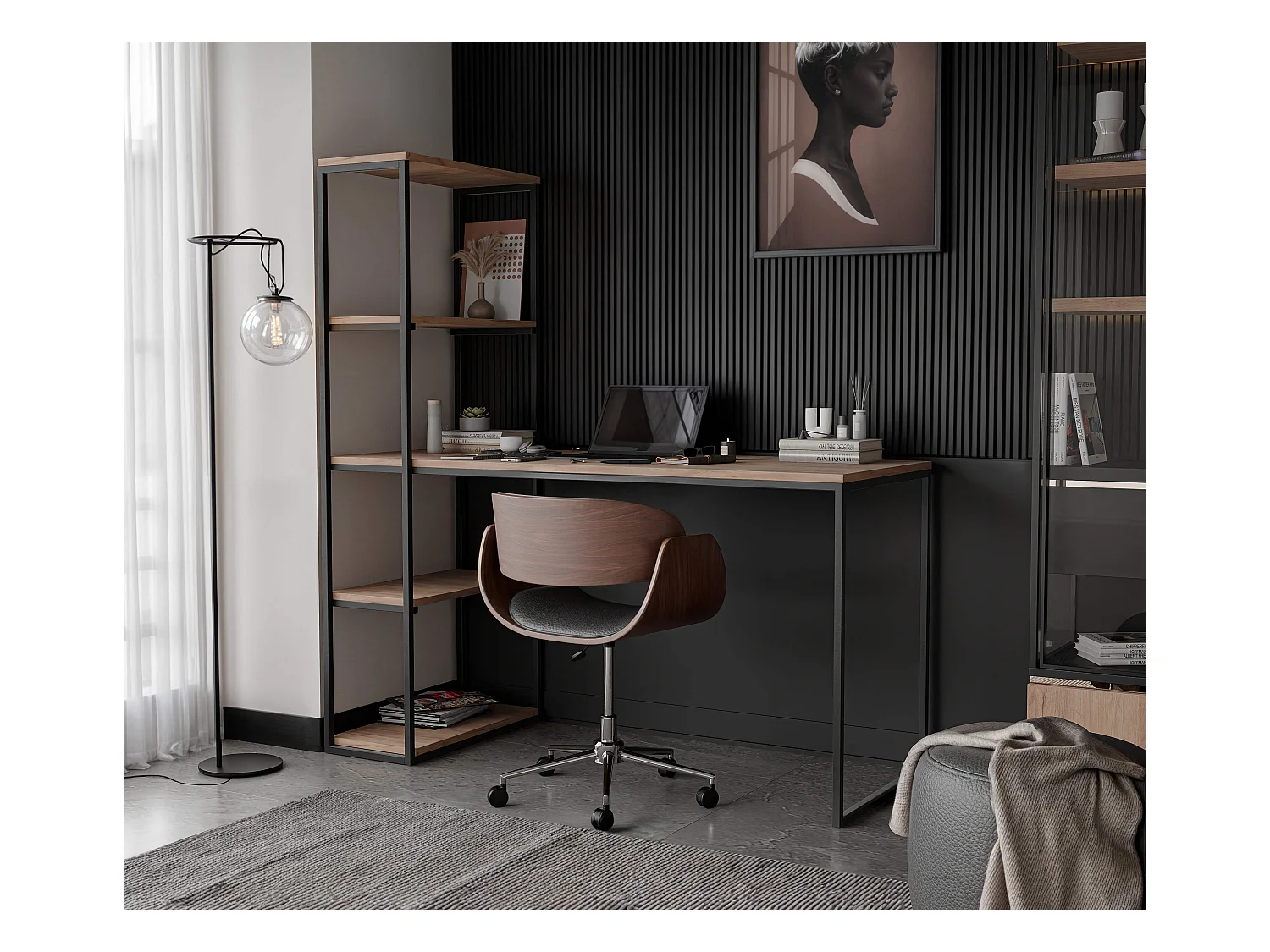 Bureau avec rangements chêne kraft doré