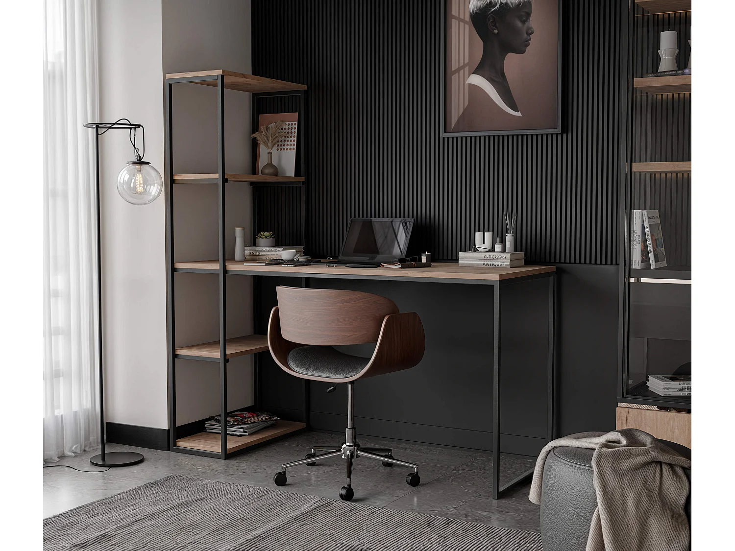 Bureau avec rangements chêne kraft doré