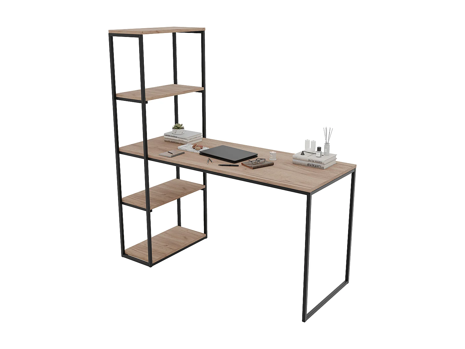 Bureau avec rangements chêne kraft doré