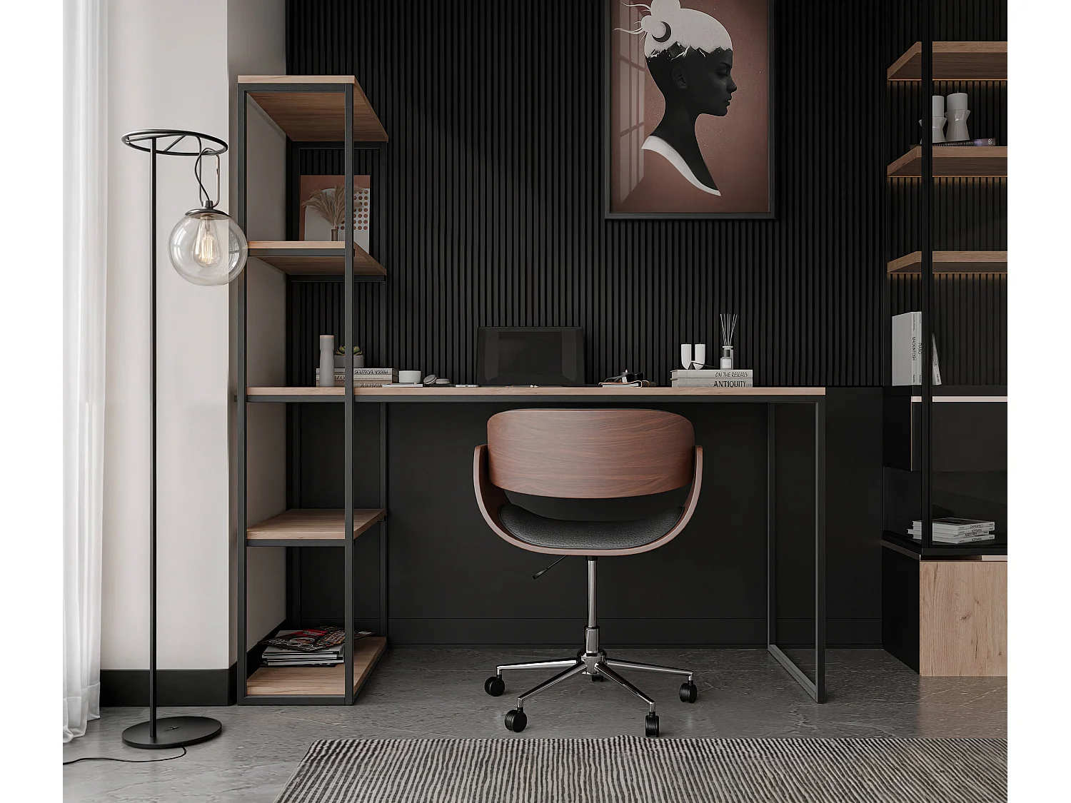 Bureau avec rangements chêne kraft doré