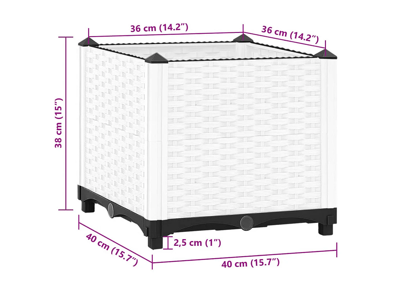 Bandeja para plantas canteiro elevado plantas flores terraço jardim 40 x 40 x 38 cm polipropileno branco 02_0039227