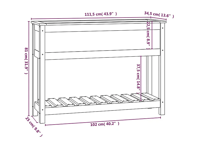 Jardinière bac lit surélevé bois marron 111.5 x 34.5 x 81 cm 02_0038383