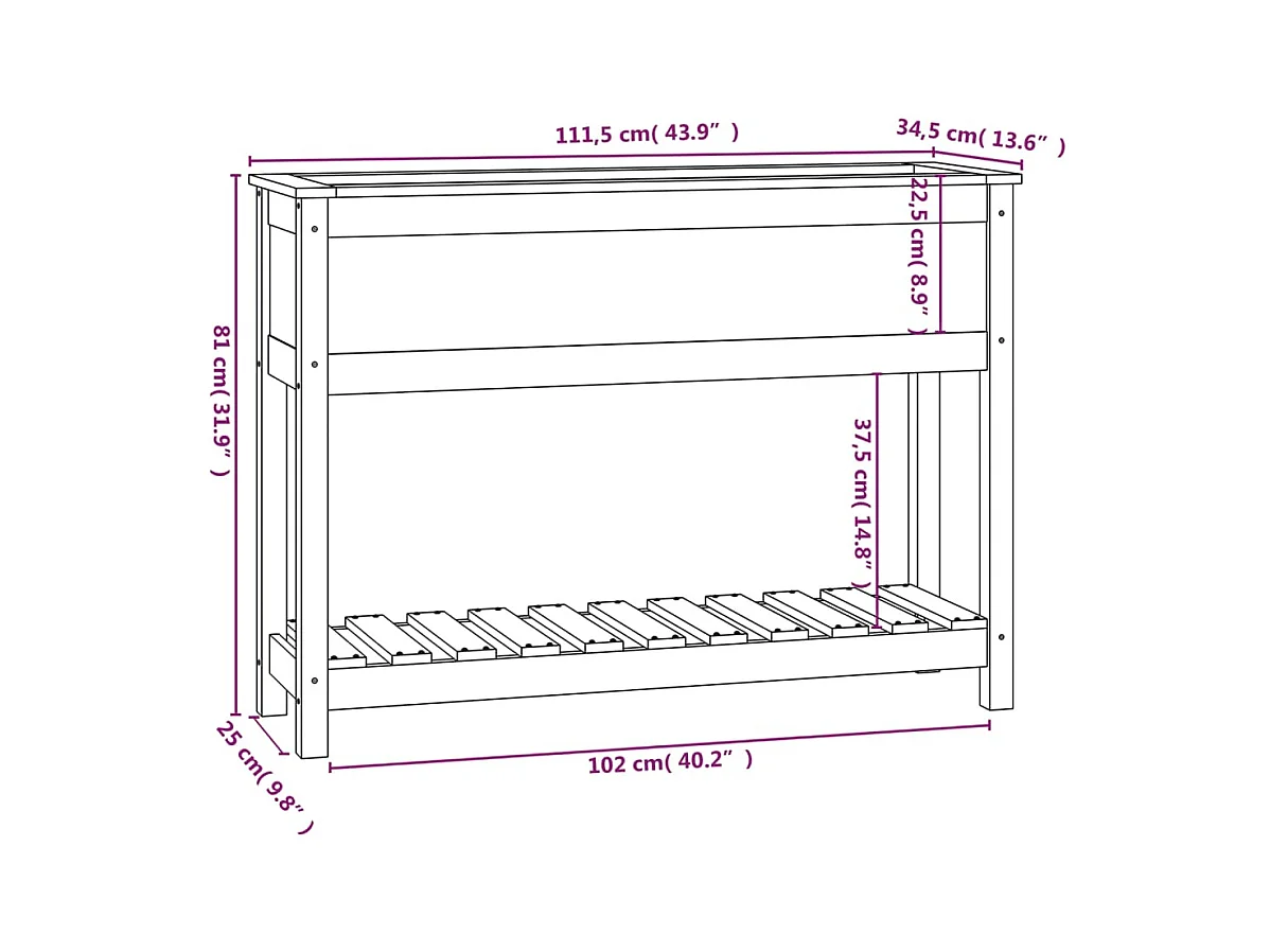 Jardinière bac lit surélevé bois marron 111.5 x 34.5 x 81 cm 02_0038383