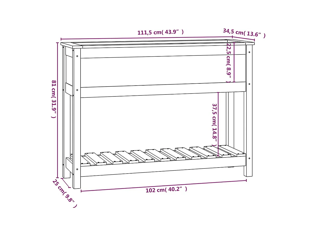 Jardinière bac lit surélevé bois marron 111.5 x 34.5 x 81 cm 02_0038383