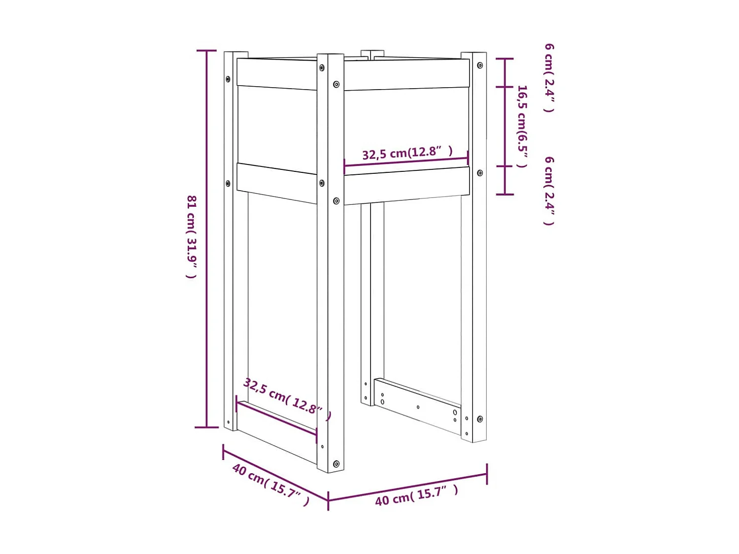 Jardinière bac lit surélevé bois marron 40 x 40 x 81 cm 02_0037592