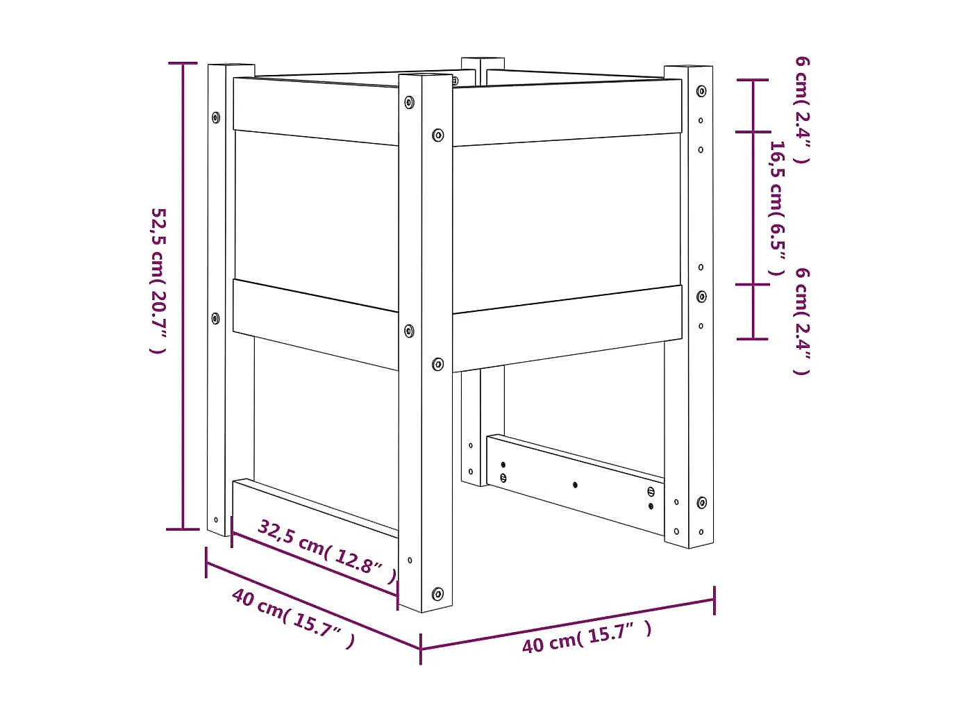 Jardinière bac lit surélevé bois marron 40 x 40 x 52.5 cm 02_0037575