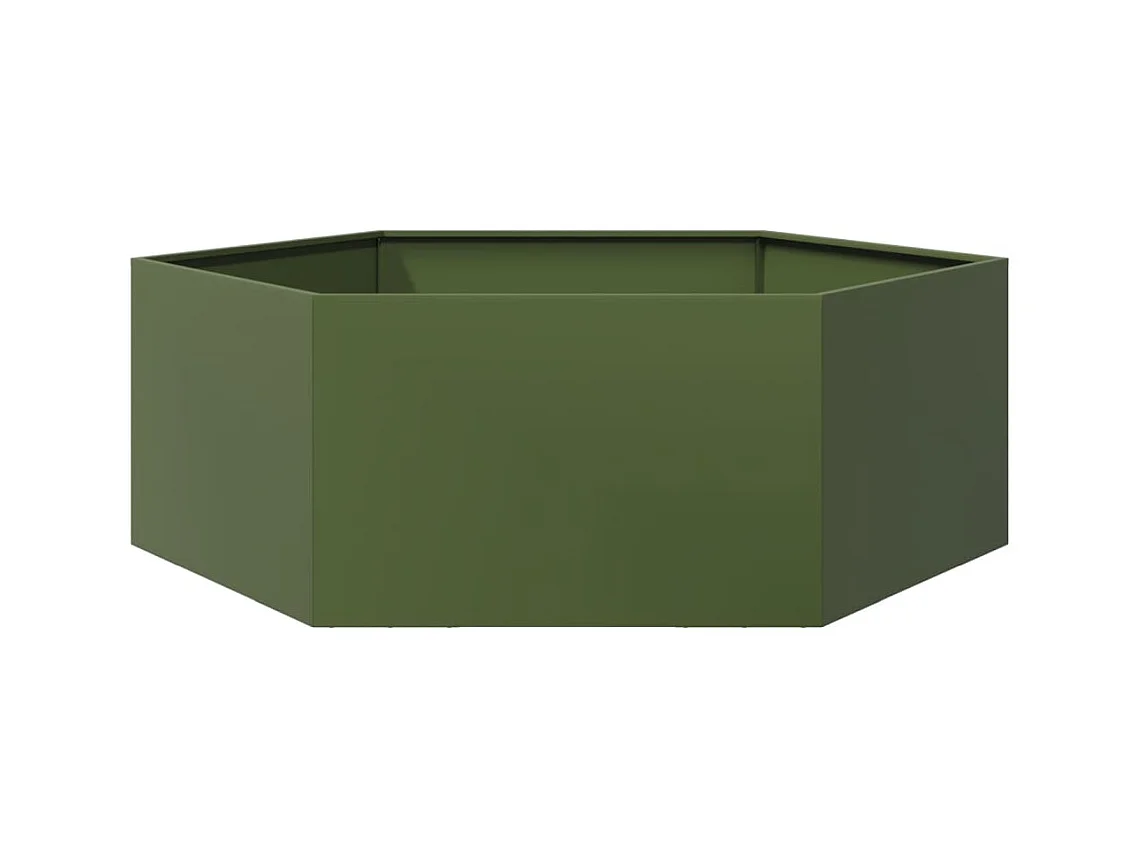 Macetero bancal elevado plantas flores terraza jardín oliva hexágono 138 x 120 x 45 cm verde acero 02_0038709
