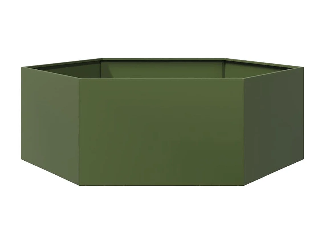 Jardinera elevada para plantas flores terraza jardín olivo hexagonal 138 x 120 x 45 cm acero verde 02_0038709