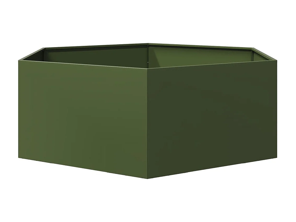 Jardinera elevada para plantas flores terraza jardín olivo hexagonal 138 x 120 x 45 cm acero verde 02_0038709