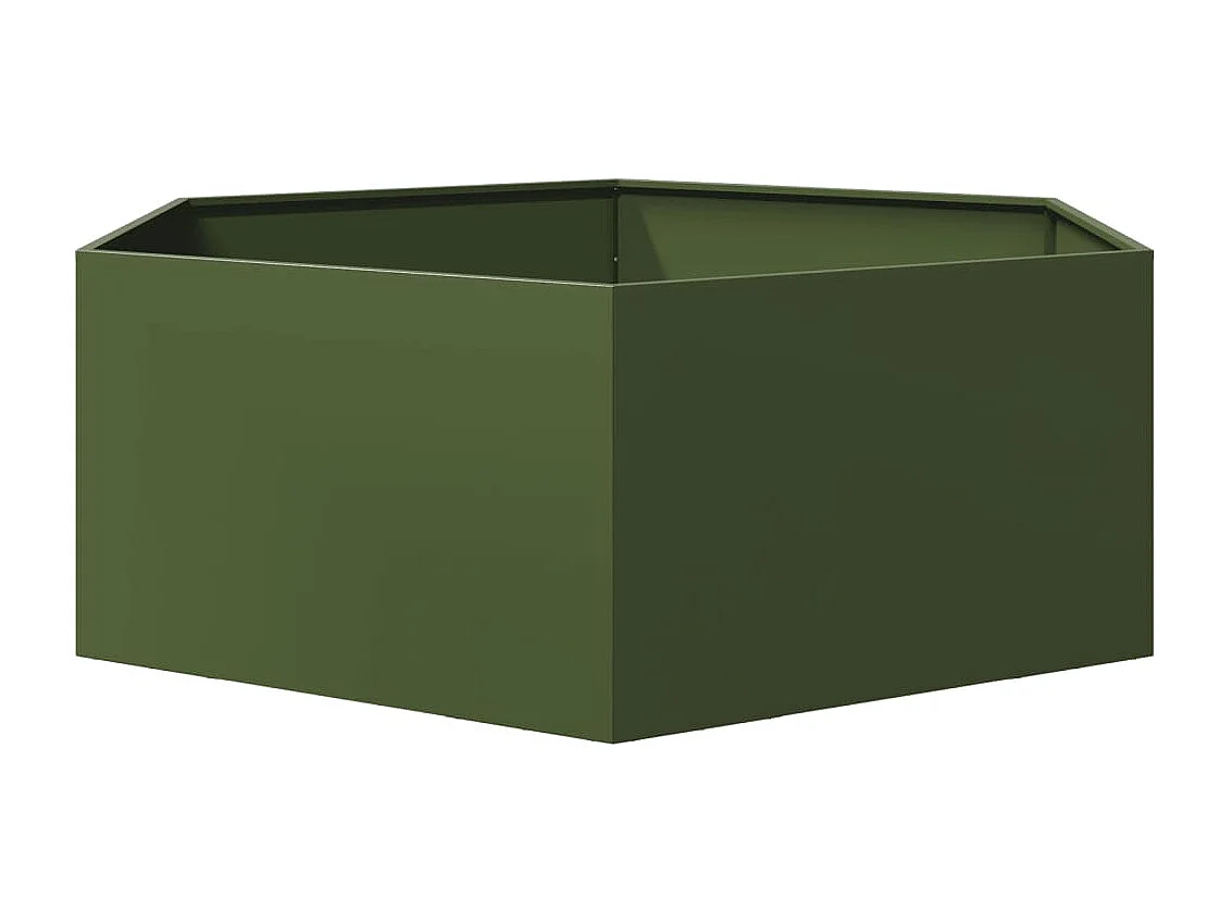 Jardinera elevada para plantas flores terraza jardín olivo hexagonal 138 x 120 x 45 cm acero verde 02_0038709