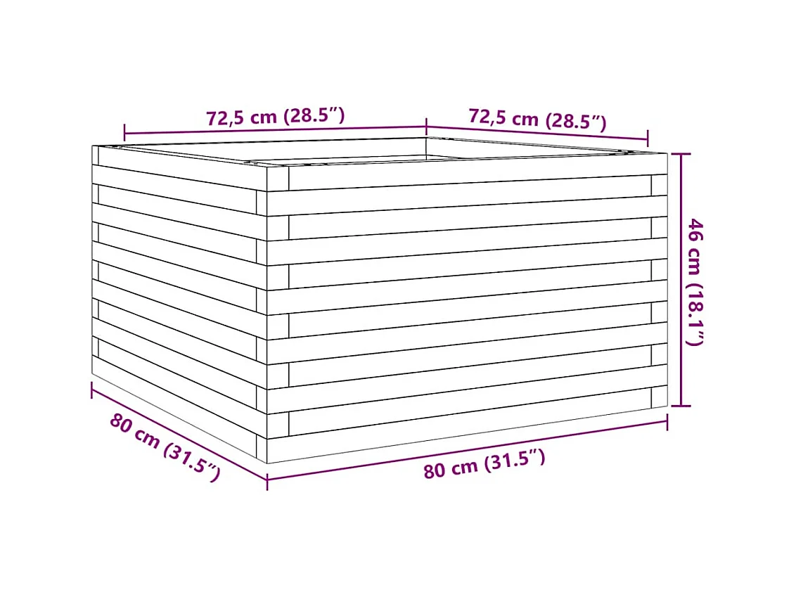 Jardinière bac lit surélevé bois marron 80 x 80 x 46 cm 02_0037915
