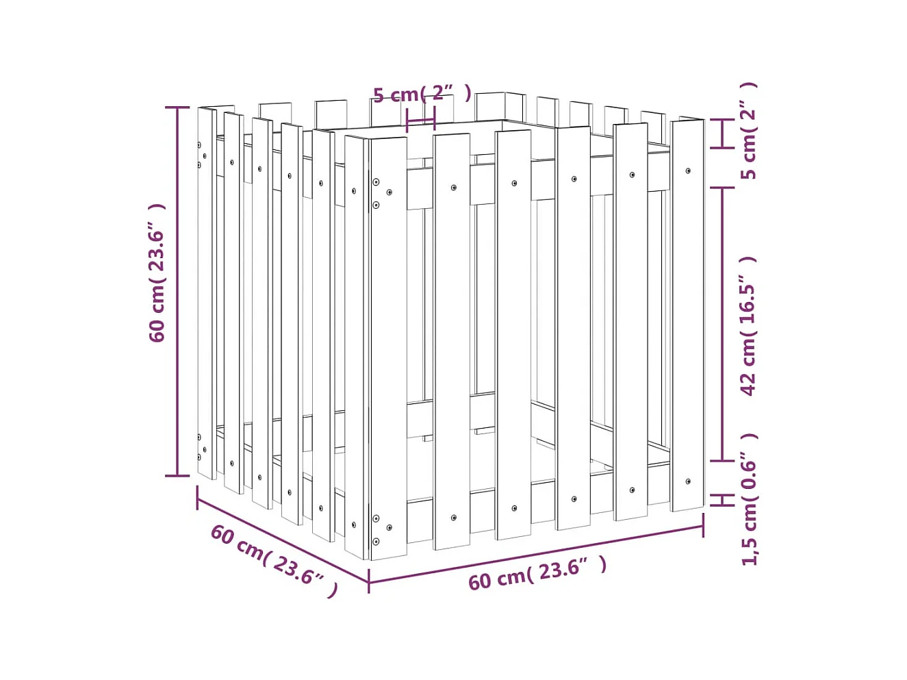 Jardinière bac lit surélevé marron 60 x 60 x 60 cm 02_0038106