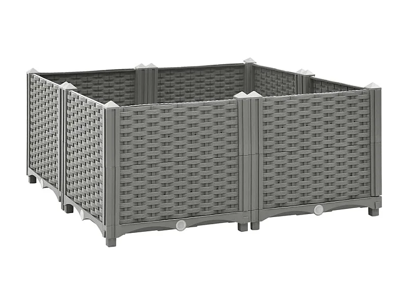 Plantador bandeja elevada plantas flores terraço jardim 80 x 80 x 38 cm polipropileno cinza 02_0039249