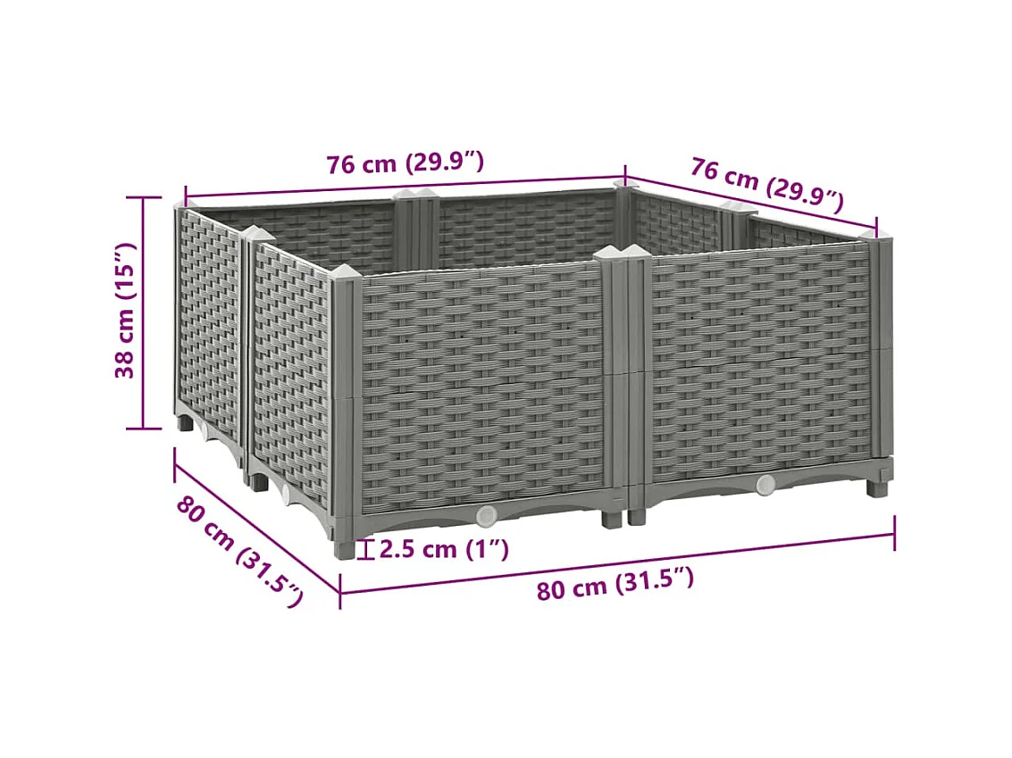 Jardinière bac lit surélevé grise 80 x 80 x 38 cm 02_0039249