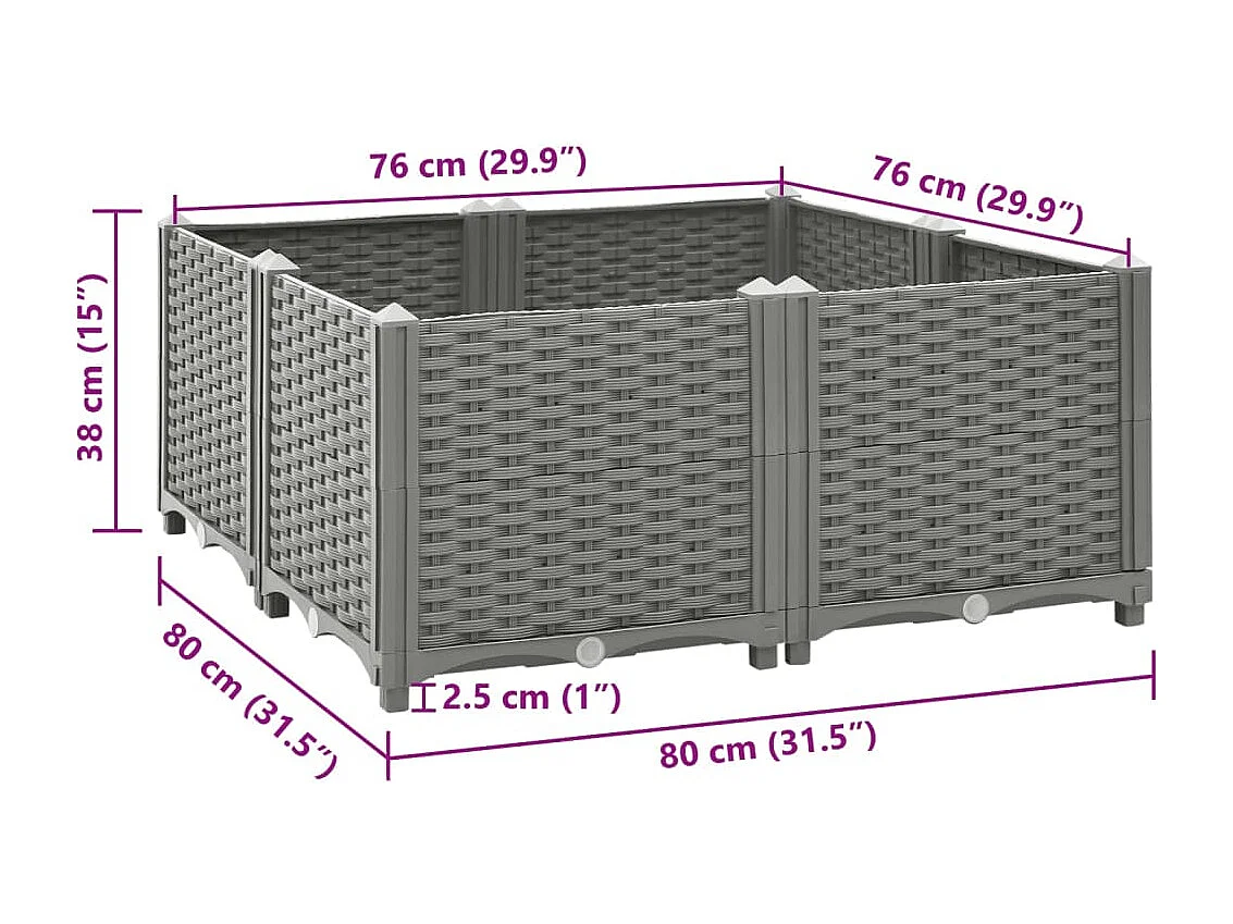 Fioriera aiuola rialzata vassoio piante fiori terrazza giardino 80 x 80 x 38 cm polipropilene grigio 02_0039249