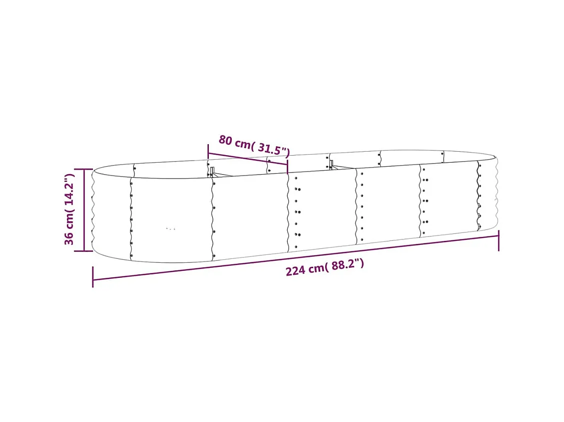 Jardinière bac lit surélevé argenté 224 x 80 x 36 cm 02_0039715