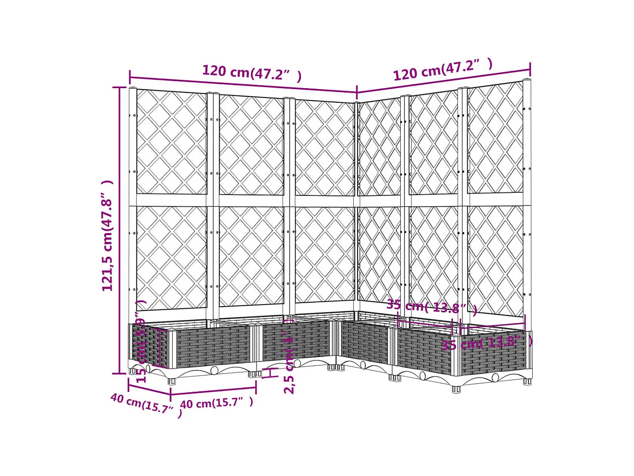 Jardinière bac lit surélevé grise 120 x 120 x 121.5 cm 02_0038223