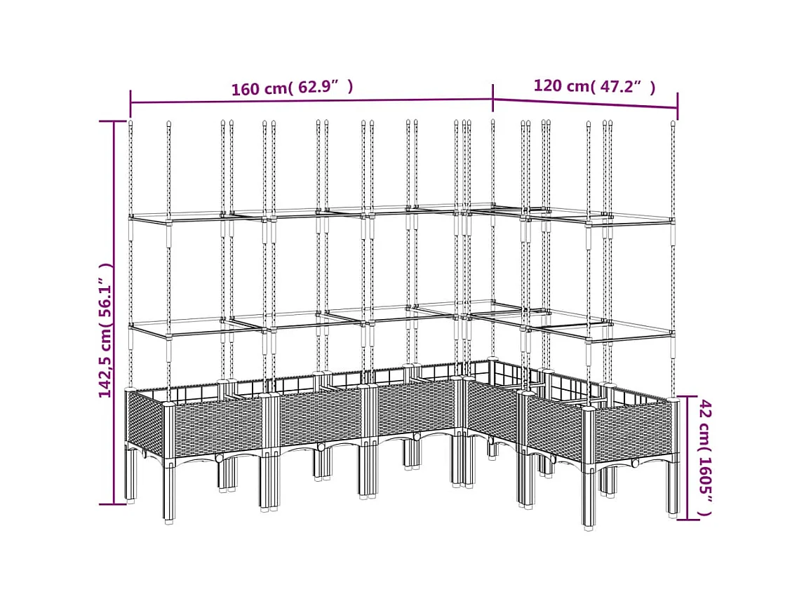 Jardinière bac lit surélevé grise 160 x 120 x 142 cm 02_0038348