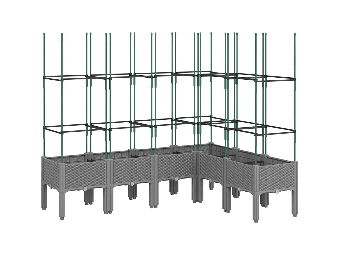 Bandeja para plantar plantas com canteiro elevado flores terraço jardim com treliça leve 160 x 120 x 142,5 cm PP cinza 02_0038348
