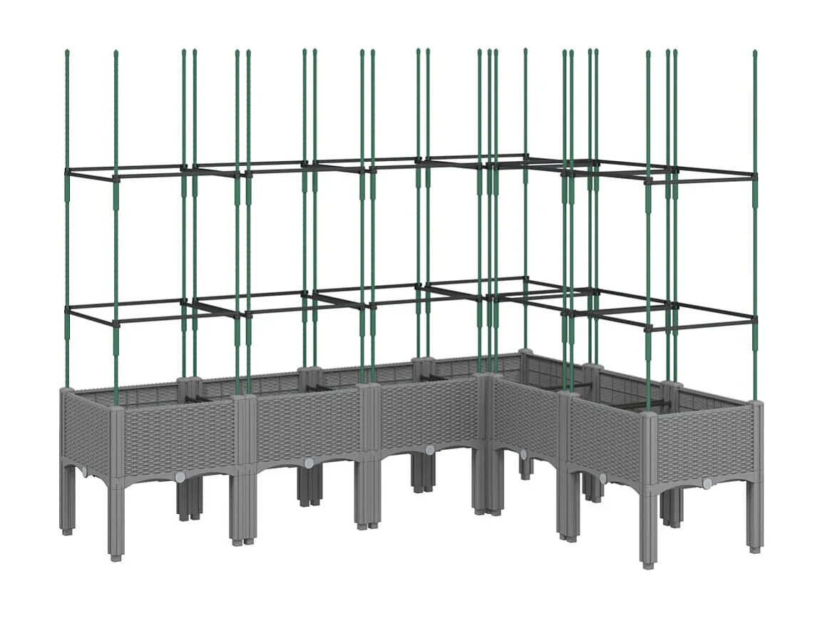 Macetero bancal elevado plantas flores terraza jardín con enrejado ligero 160 x 120 x 142,5 cm PP gris 02_0038348