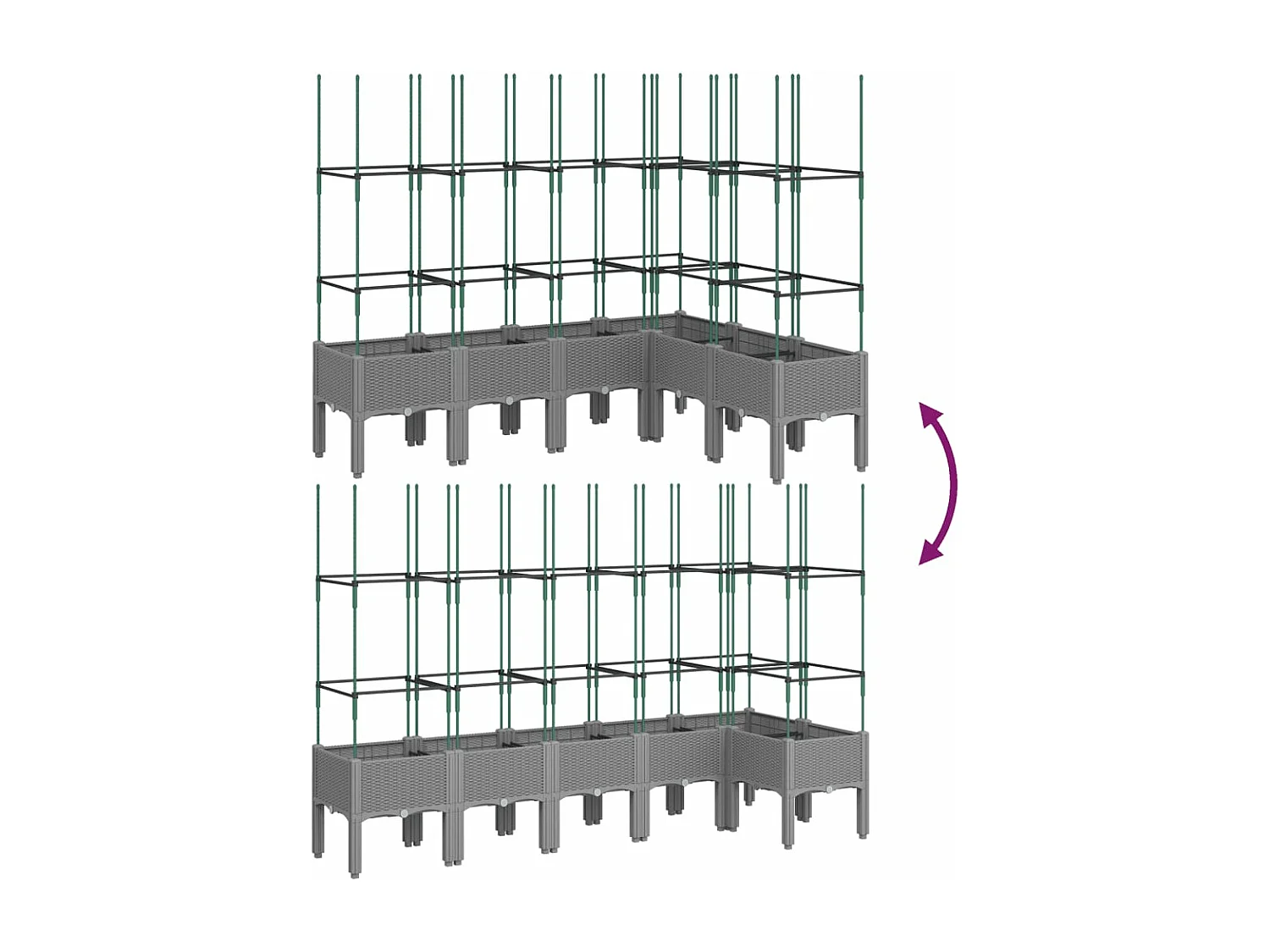 Macetero bancal elevado plantas flores terraza jardín con enrejado ligero 160 x 120 x 142,5 cm PP gris 02_0038348