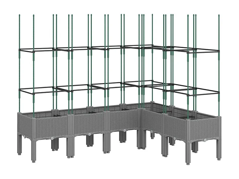 Macetero bancal elevado plantas flores terraza jardín con enrejado ligero 160 x 120 x 142,5 cm PP gris 02_0038348