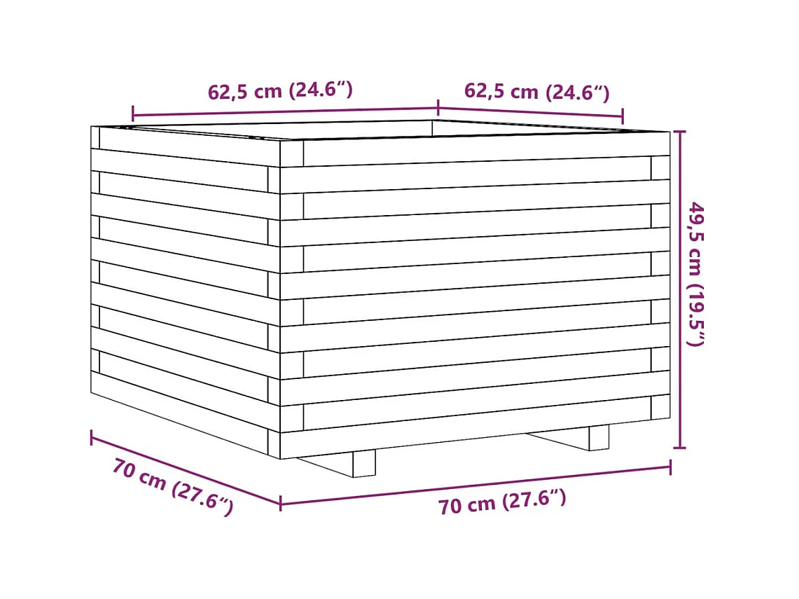 Jardinière bac lit surélevé bois marron 70 x 70 x 49.5 cm 02_0038493