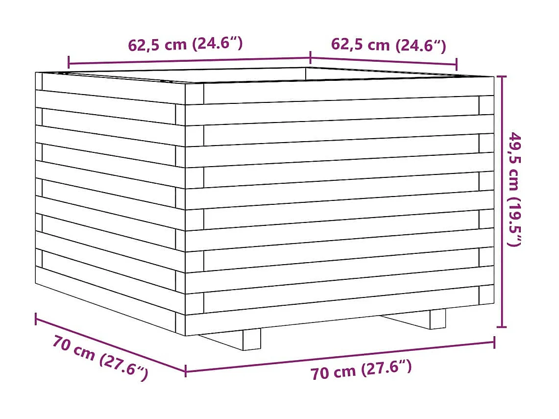 Vassoio per fioriera aiuola rialzata piante fiori terrazza giardino cera 70 x 70 x 49,5 cm legno di pino massiccio marrone 02_0038493