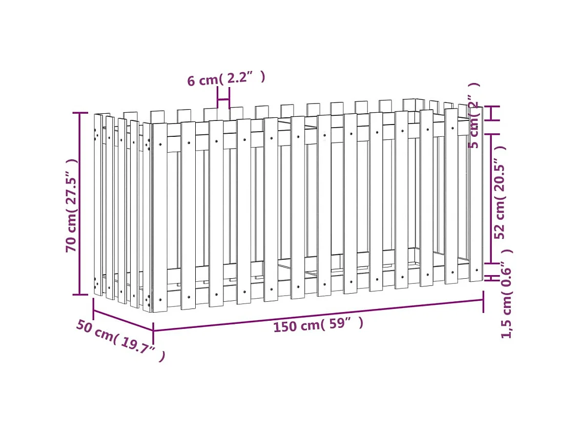 Jardinière bac lit surélevé bois marron 150 x 50 x 70 cm 02_0039813