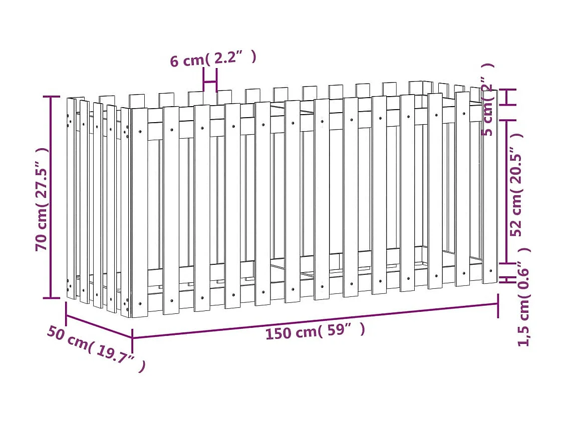 Jardinière bac lit surélevé bois marron 150 x 50 x 70 cm 02_0039813
