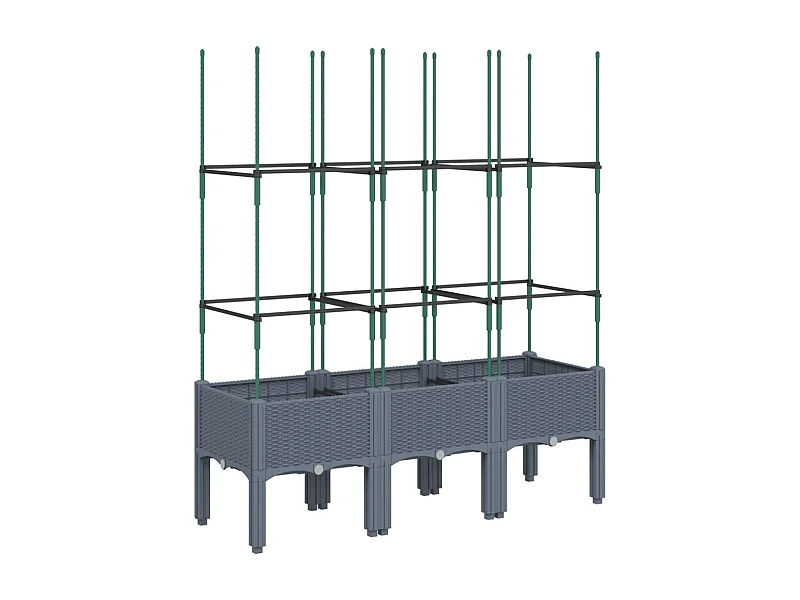 Macetero bancal elevado plantas flores terraza jardín con enrejado 120 x 40 x 142,5 cm PP gris 02_0038243