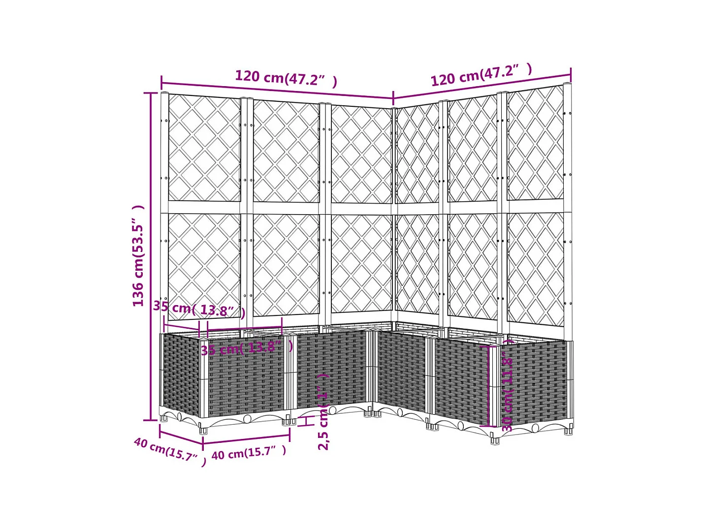Jardinière bac lit surélevé noire 120 x 120 x 136 cm 02_0038229