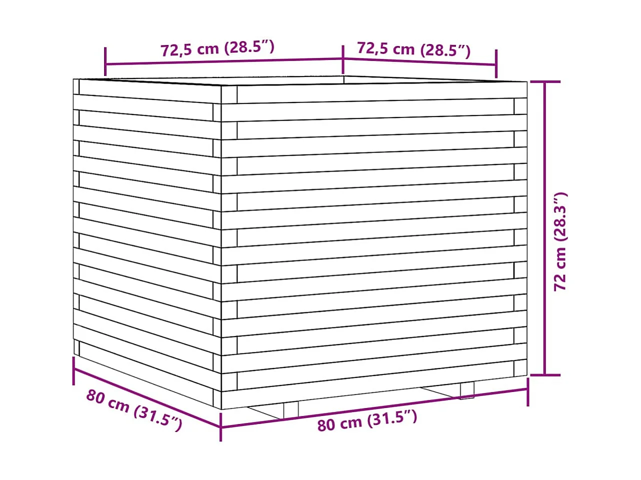 Macetero bancal elevado plantas flores terraza jardín cera 80 x 80 x 72 cm madera maciza de pino marrón 02_0038505