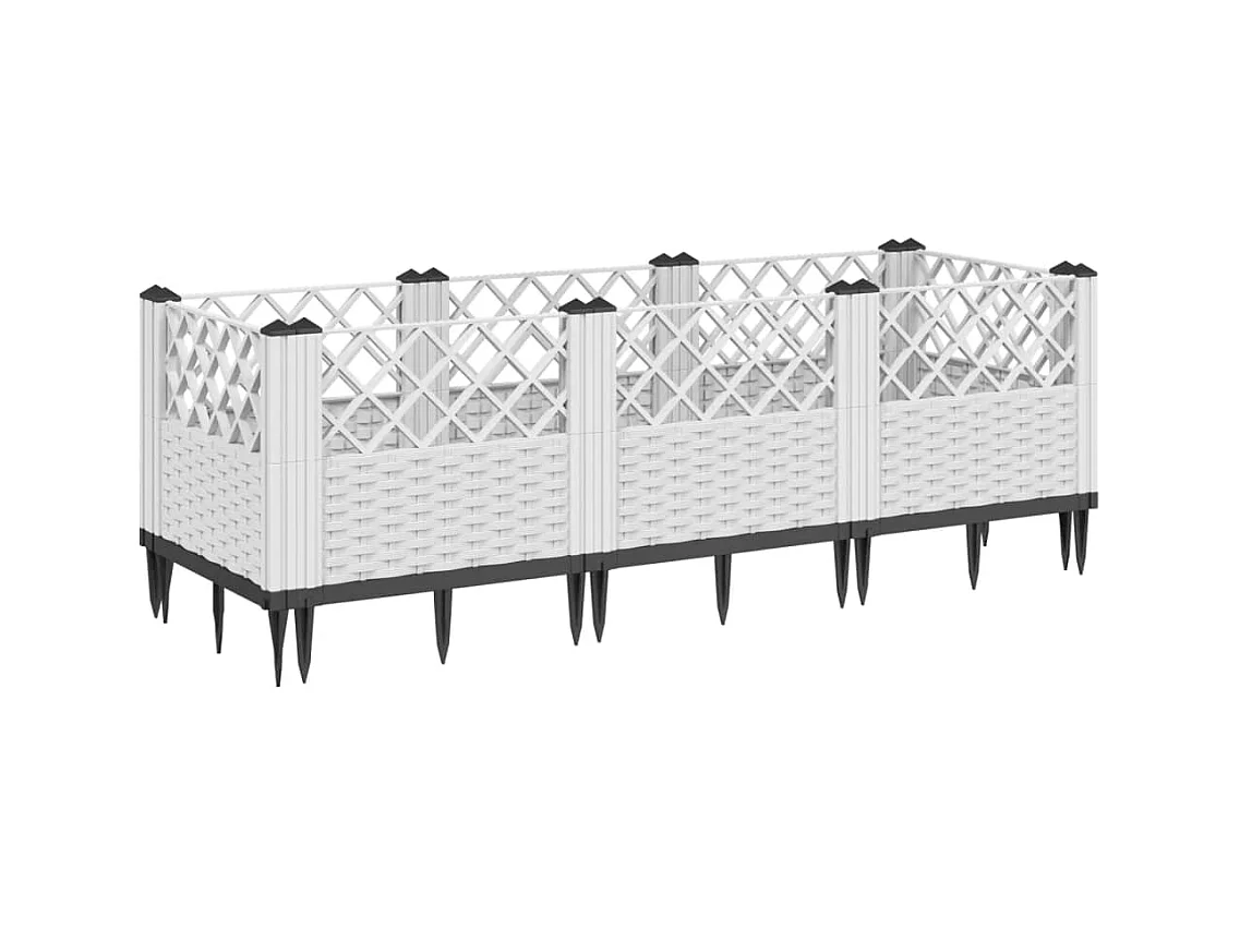 Vassoio per fioriera aiuola rialzata piante fiori terrazza giardino con paletti 123,5 x 43,5 x 43,5 cm PP bianco 02_0038181