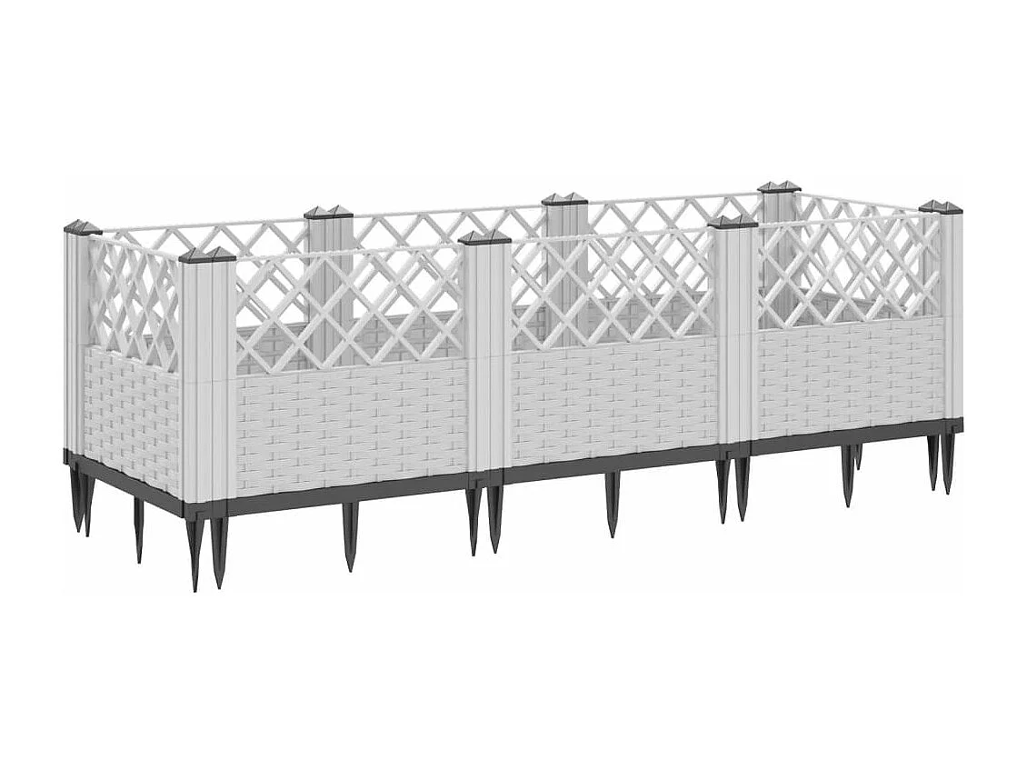 Vassoio per fioriera aiuola rialzata piante fiori terrazza giardino con paletti 123,5 x 43,5 x 43,5 cm PP bianco 02_0038181