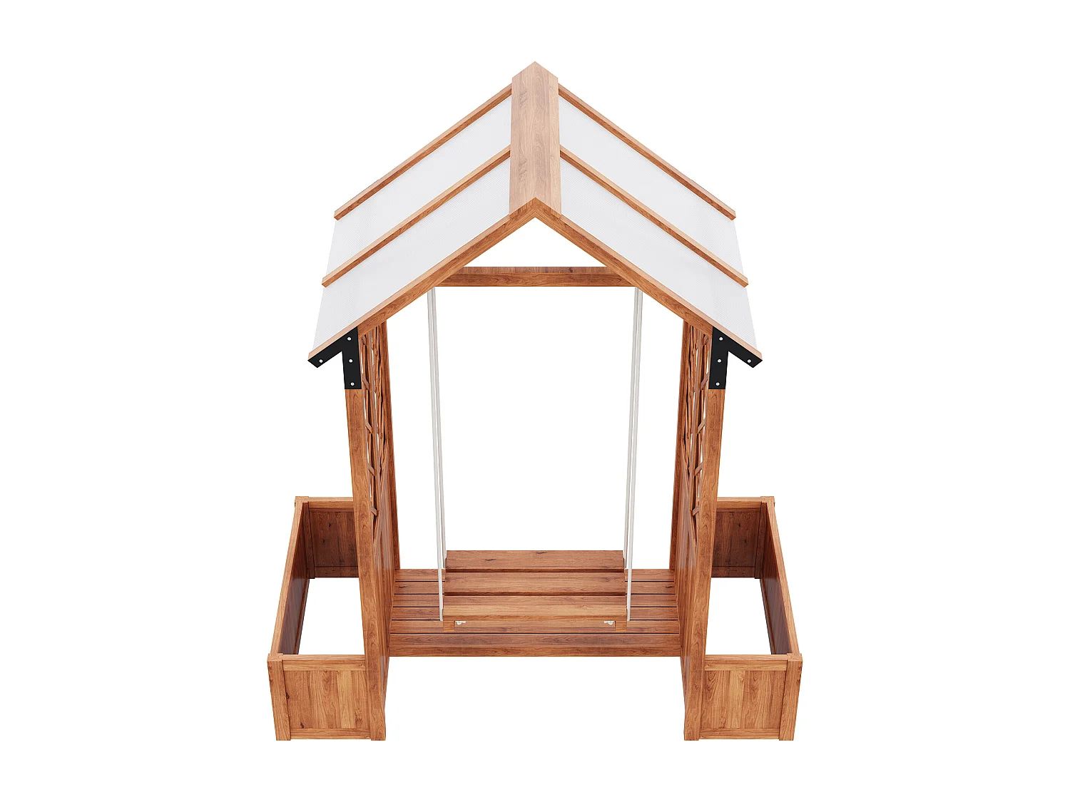 Jardinera con banco y sombrilla integrada - Jardinera de madera maciza marrón con enrejado trepador y techo de policarbonato, para jardín, terraza, balcón