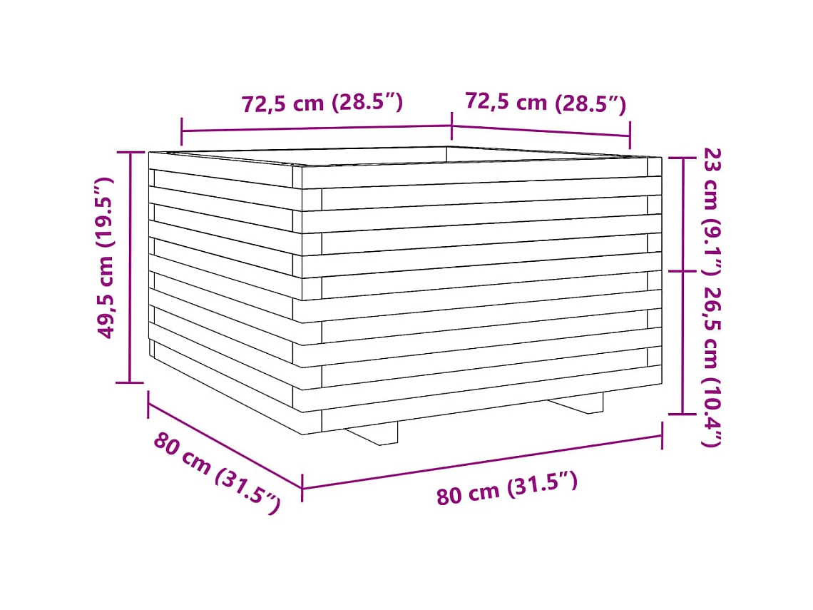 Macetero bancal elevado plantas flores terraza jardín 80 x 80 x 49,5 cm madera maciza de pino marrón 02_0037919