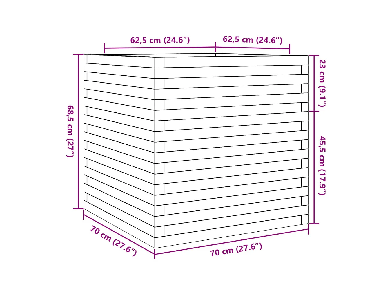 Jardinière bac lit surélevé bois marron 70 x 70 x 68.5 cm 02_0038494
