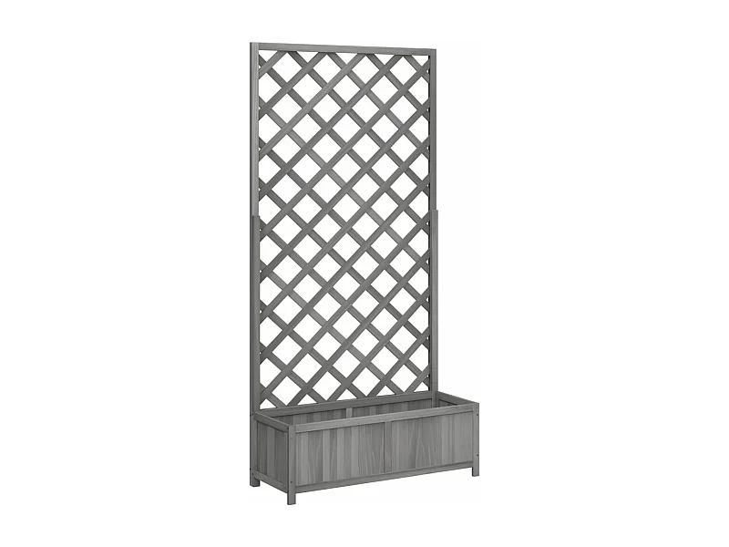 Macetero bancal elevado plantas flores terraza jardín con enrejado de madera maciza de abeto gris 02_0038325