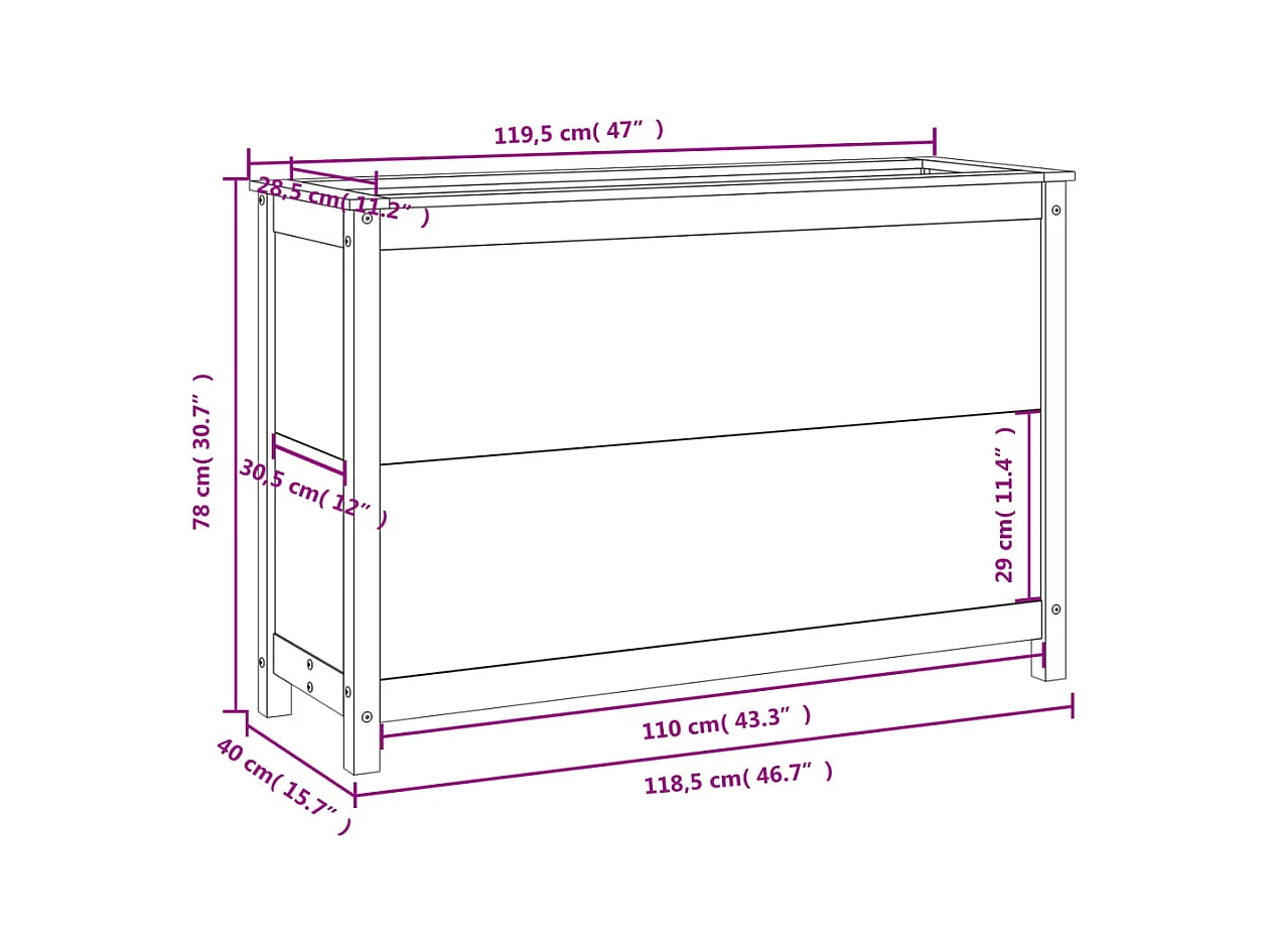 Jardinière bac lit surélevé bois blanche 119.5 x 40 x 78 cm 02_0039326