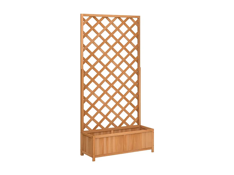 Bandeja de plantação de plantas com canteiro elevado, flores, terraço, jardim com treliça de madeira de abeto marrom sólida 02_0038327