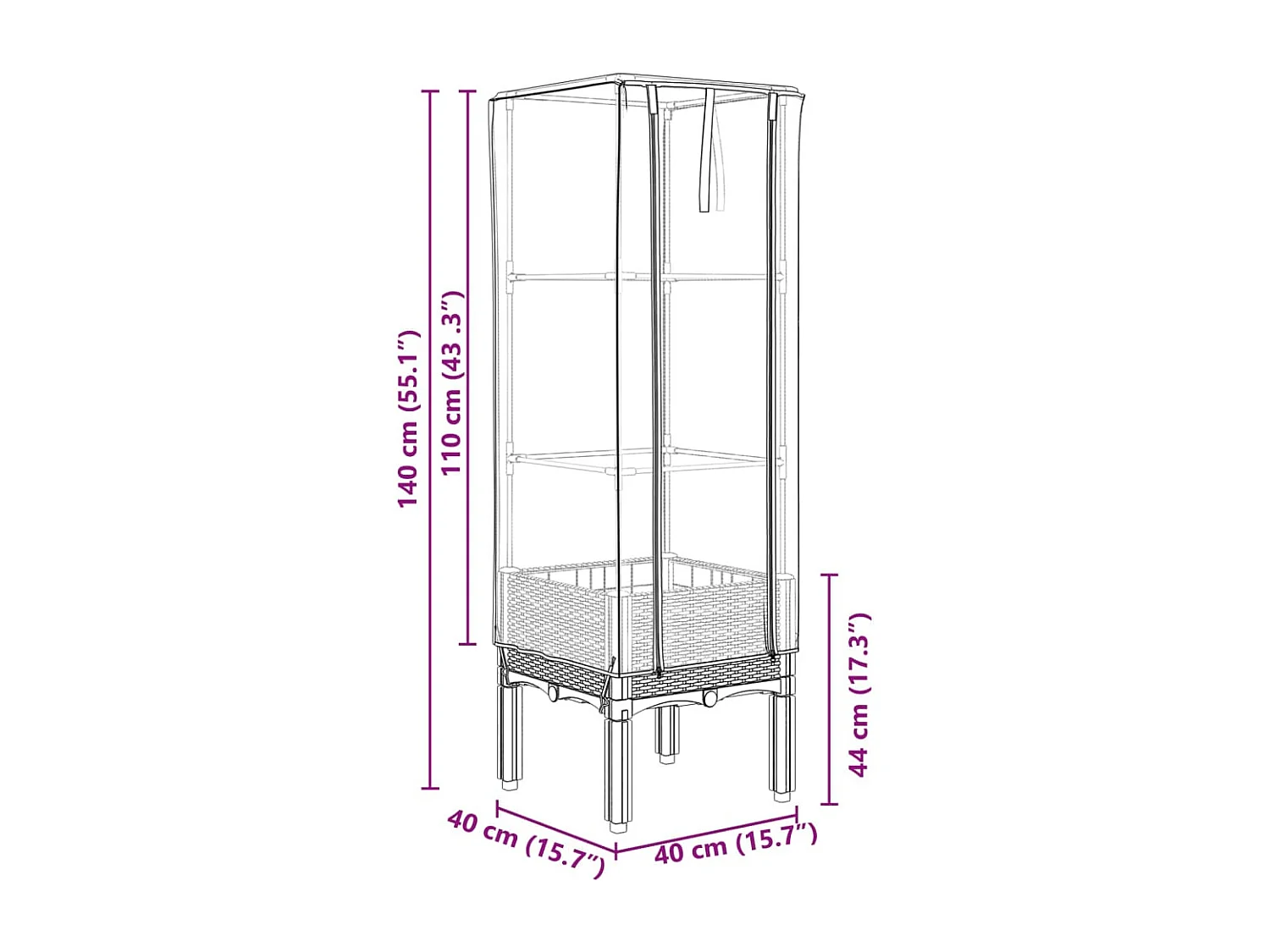 Aiuola rialzata/fioriera con copertura effetto rattan 40 x 40 x 140 cm Marrone 02_0038777