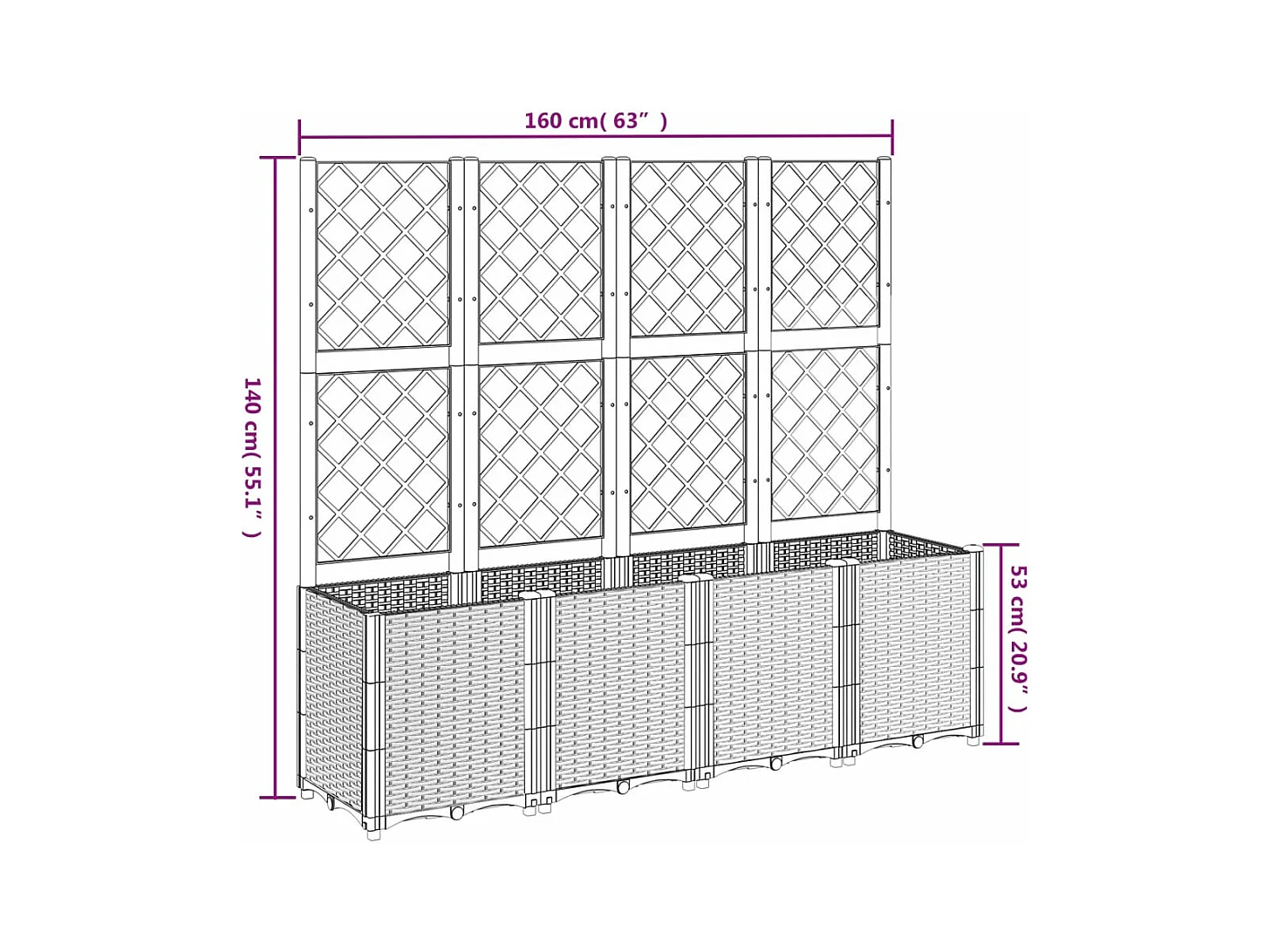 Jardinière bac lit surélevé grise 160 x 40 x 140 cm 02_0038263
