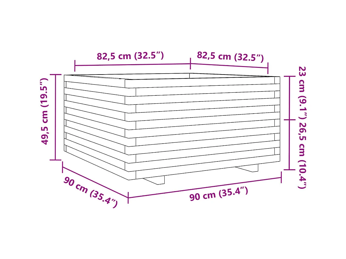 Jardinière bac lit surélevé bois blanche 90 x 90 x 49.5 cm 02_0038057