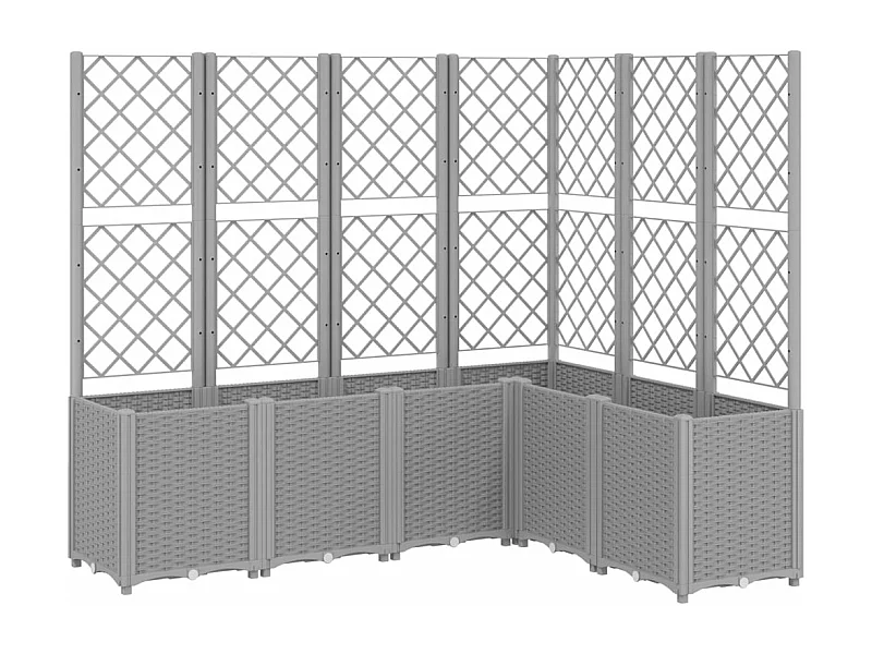 Macetero bancal elevado plantas flores terraza jardín con enrejado ligero 160 x 120 x 140 cm PP gris 02_0038346
