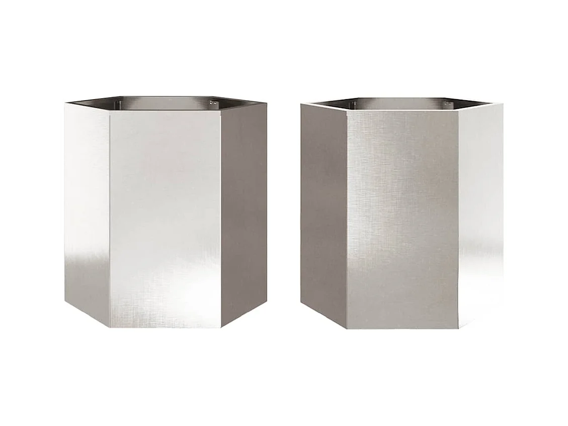 Vaso per fioriera aiuola rialzata piante fiori giardino terrazze set da 2 esagoni 46 x 40 x 45 cm acciaio inox argento 02_0039077
