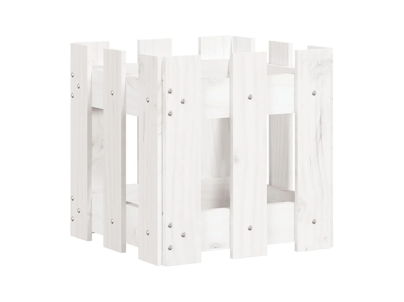 Vassoio per fioriera aiuola rialzata piante fiori terrazza giardino con recinzione design 30 x 30 x 30 cm pino massiccio bianco 02_0038091