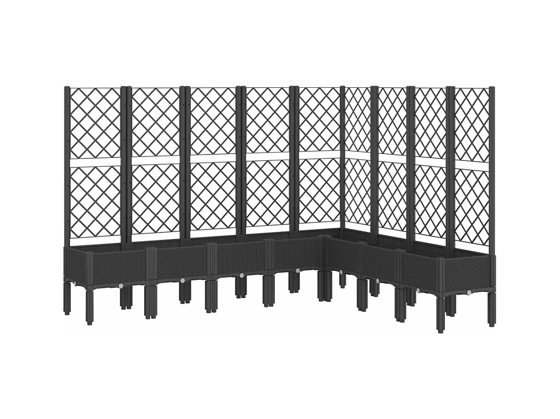 Vassoio per fioriera aiuola rialzata piante fiori terrazza giardino con traliccio 200 x 160 x 142 cm PP nero 02_0038277