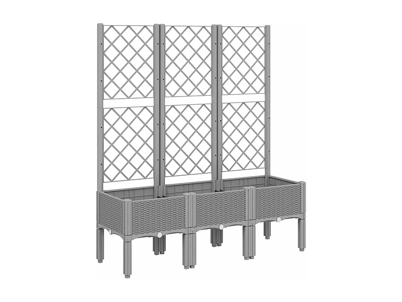 Macetero bancal elevado plantas flores terraza jardín con enrejado ligero 120 x 40 x 142 cm PP gris 02_0038344