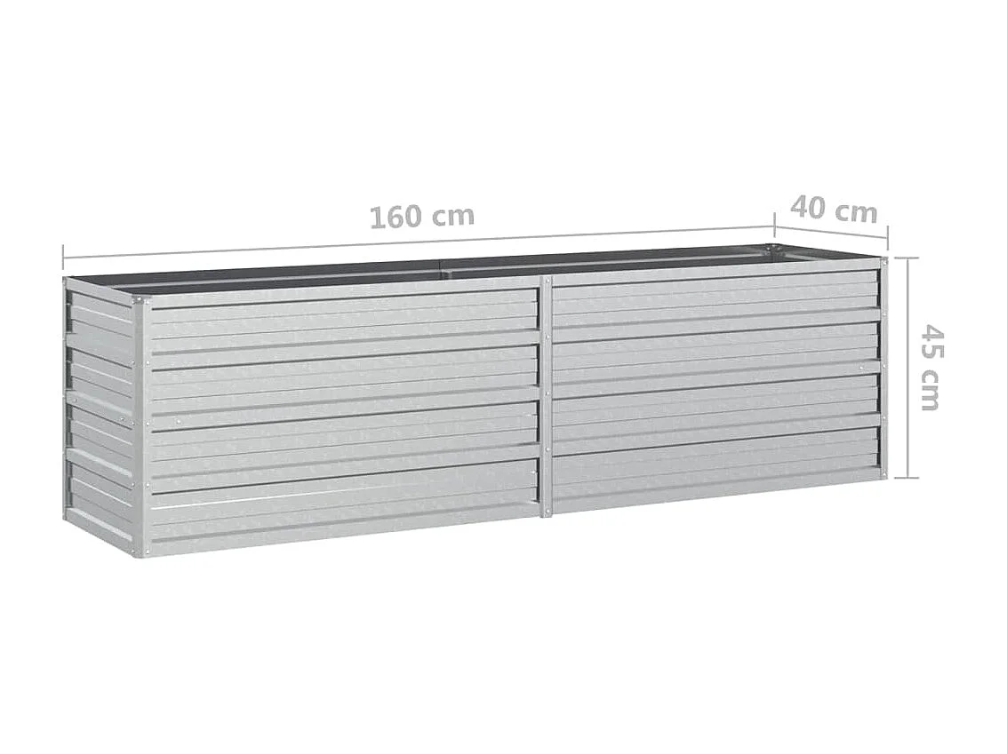 Macetero bancal elevado plantas flores terraza jardín jardín 160 x 40 x 45 cm acero galvanizado plateado Plata 02_0039372